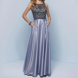 Splash j830 gunmetal size 14 beaded satin a line sleeveless dress with pockets